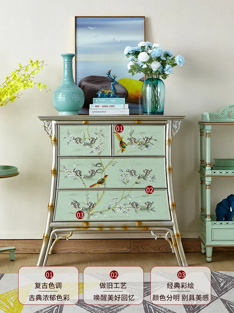 

6YGRetro entrance cabinet painted four-chest cabinet living room decorative dining side cabinet