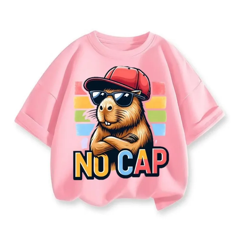 2026 جديد الصيف كابيبالا دولفين مطبوعة القطن تي شيرتات قصيرة الاكمام للرجال والنساء الأطفال جولة الرقبة فضفاضة