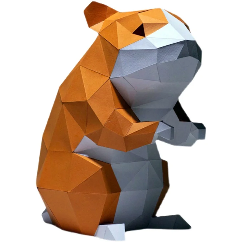 Modèle animal en papier hamster, décoration de maison, ornement de chambre, décoration de bureau, papercraft 3D, puzzles faits à la main bricolage, jouets dos