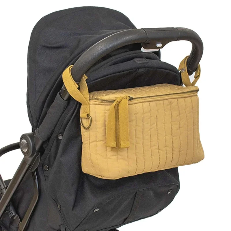 Tragbarer Kinderwagen-Organizer zum Aufhängen für Babys, Wickeltasche, universeller gesteppter, langlebiger Kinderwagen-Caddy mit Getränkehalter und Schultergurt