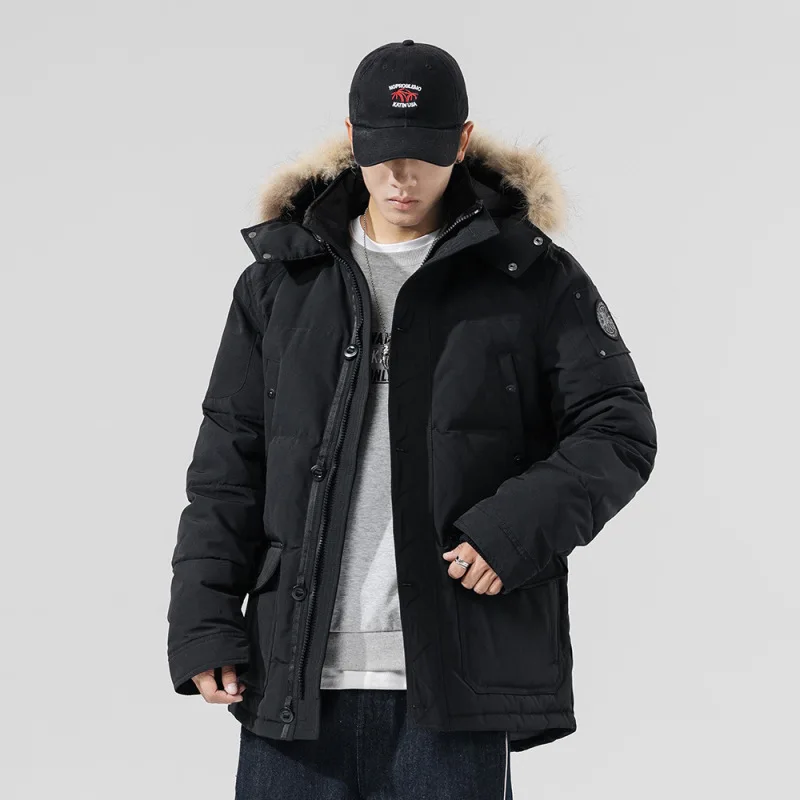 

Men's Winter Oversized Thickened Fashionable and Warm Outdoor Mid Length Down Jacket