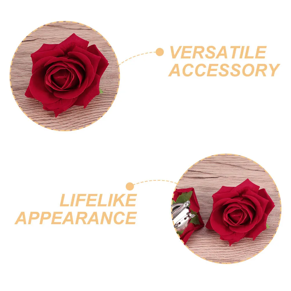 4 pezzi 7 cm spille rosa fermagli per capelli fiori artificiali rossi accessori da sposa per San Valentino fiori per capelli rossi clip fiore forcina