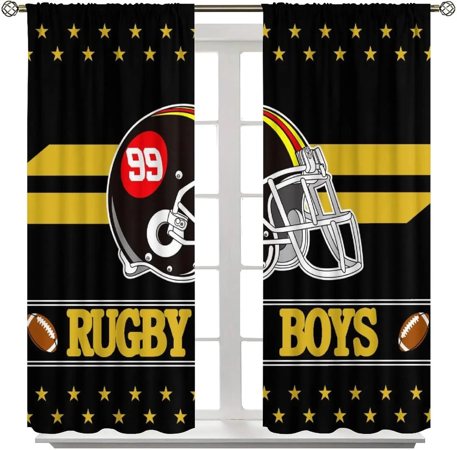 Sports Rugby Curtains, Cartoon Cool Sports Games Rugby Balls Window Drapes for Kids Nursery Bedroom and Living Room Decor