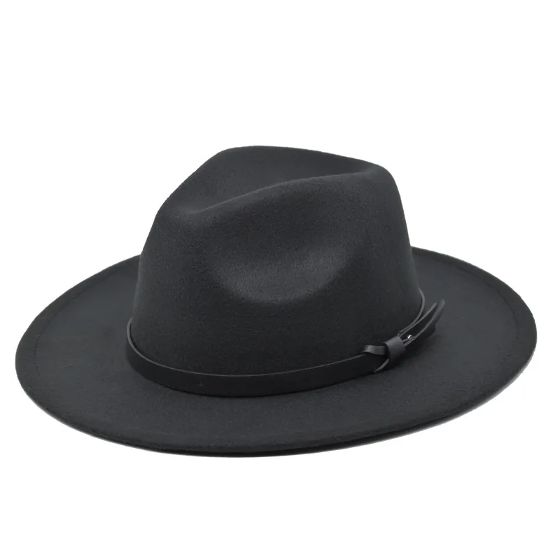 

New Woolen Hat European and American Foreign Trade Autumn Winter Retro Men and Women Gentleman Jazz Flat Brim Felt Straight Edge