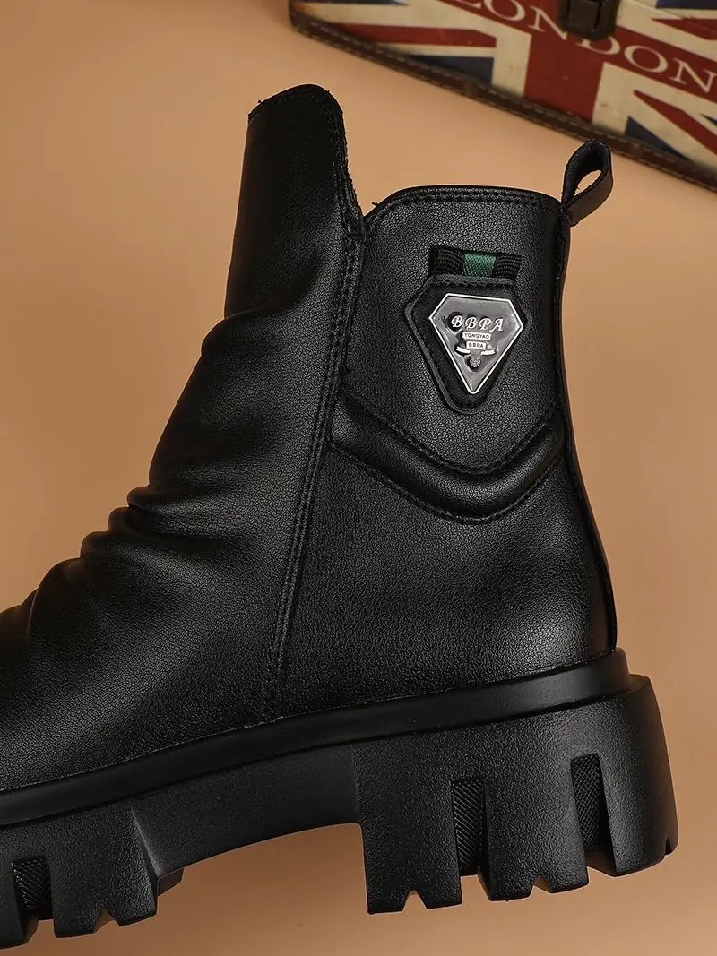 

Короткие мужские зимние кожаные ботинки челси на толстой подошве в британском стиле 2025 года, новые высокие ботинки челси