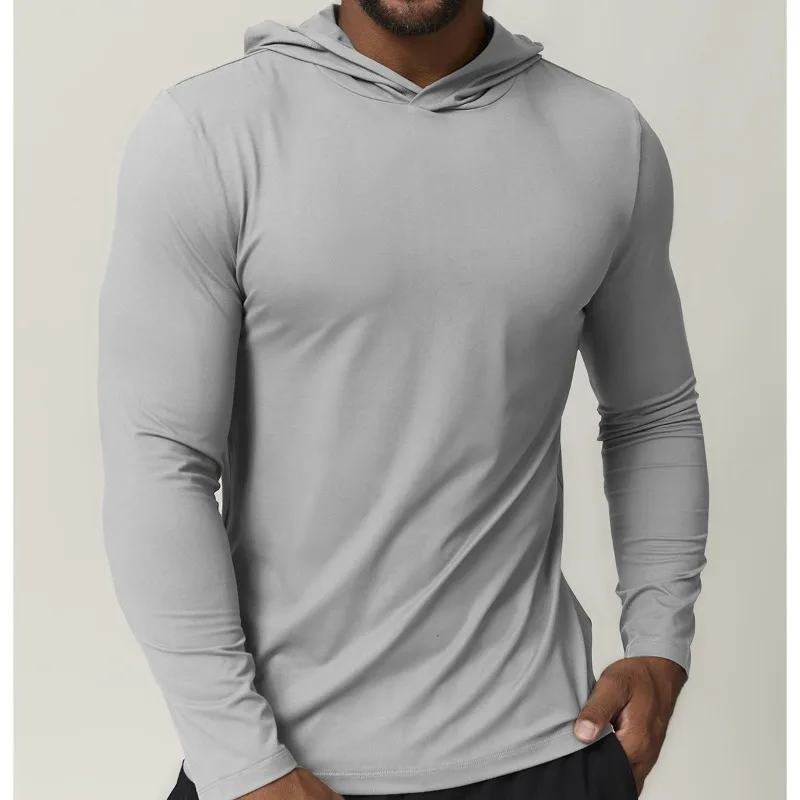 

European and American Jogging Fitness Sports Outdoor Pullover Sports Casual Hooded Quick-drying Long-sleeved T-shirt Men