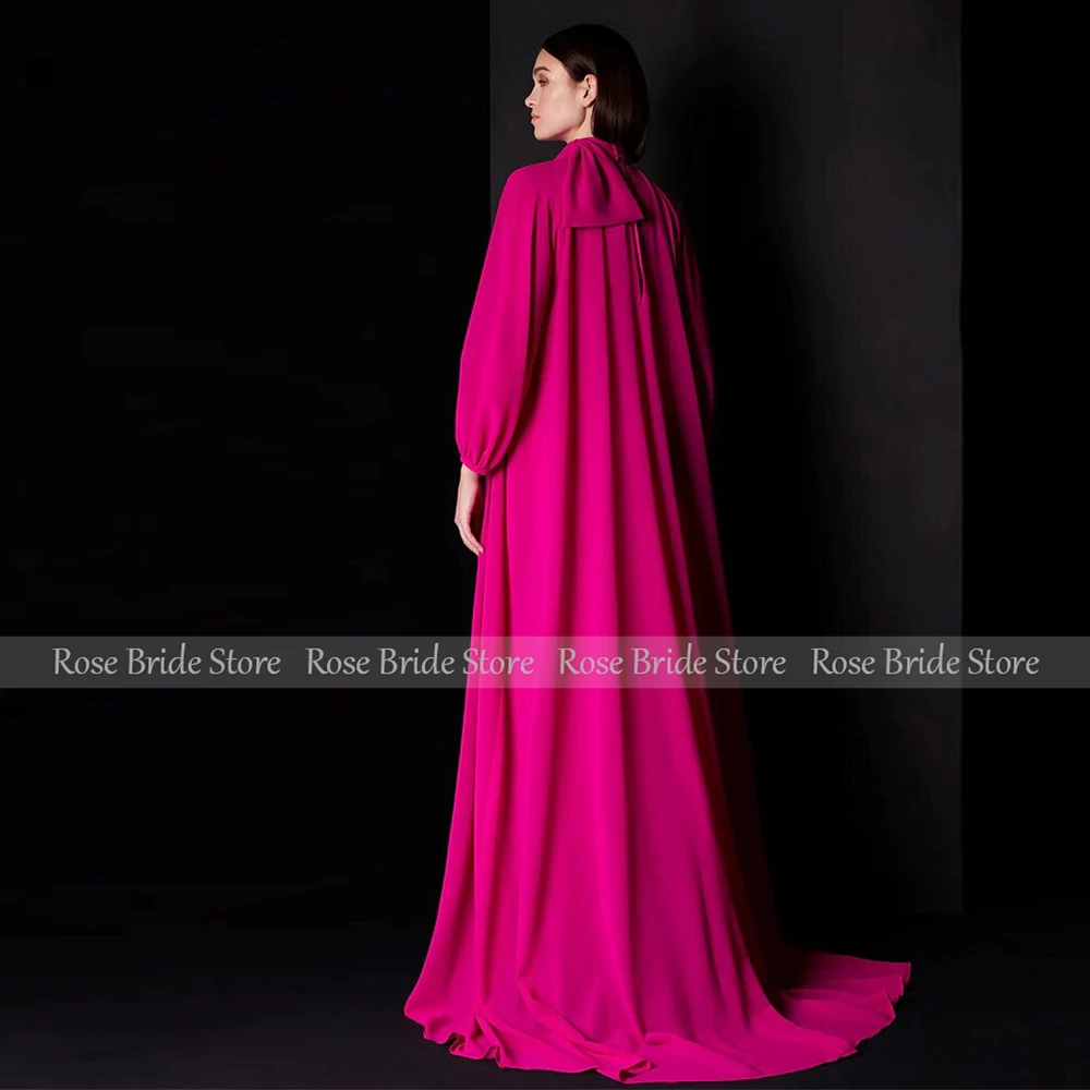 Luxury Wedding Party Dresses for Women 2024 Fuchsia Formal Evening Gowns Mermaid O Neck Trumpet Elegant Prom Dress with Cape