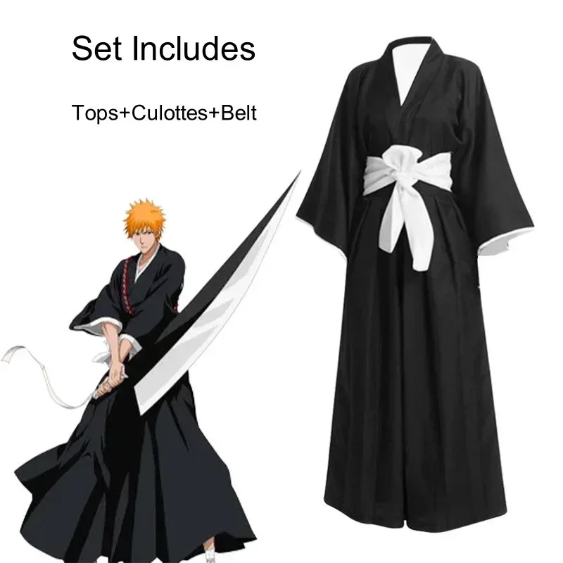 Nouvelle sortie : Costume complet de cosplay d'Ichigo Kurosaki (Anime Bleach) - Tensa Zangetsu, Kimono Shinigami da Soul