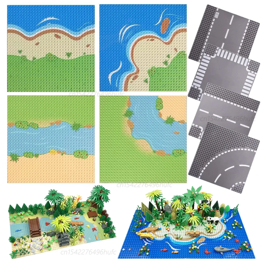 32*32 Dots Building Blocks Base Plate Classic City Street Straight Curved River Baseplates DIY Assembly Board Bricks Toy Gift