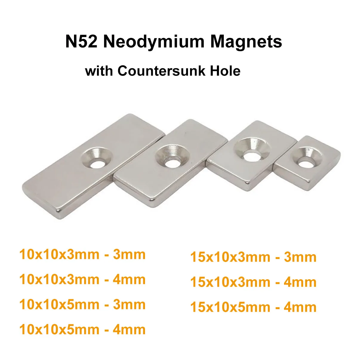 

N52 NdFeB Neodymium Magnets with Countersunk Hole Length 10 15mm Super Strong Permanent Magnetic Square Rectangle Fridge Magnet