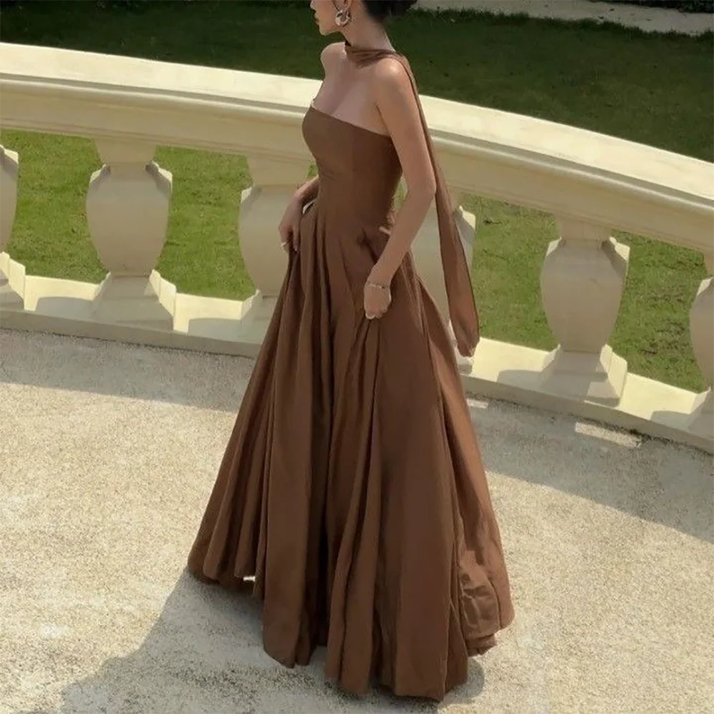 

Brown Prom Dresses 2025 Strapless Sleeveless Draped A Line Dress Floor Length High Quality Prom Event Elegant Women Gown Vestido