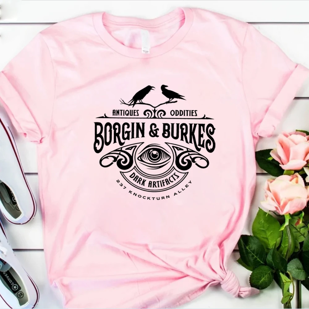 Unisex Vintage Gothic Tshirt Borgin & Burkes T-Shirt Aesthetic Wizard Shirts Book Reading Magic Shirt Bookish Short Sleeves Tops