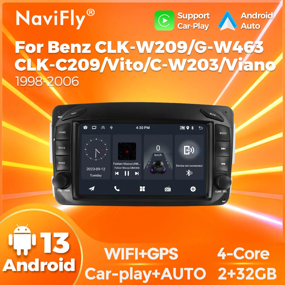 Navifly WIFI Carplay Android Car Radio For Mercedes Benz W203 Vito W639 Vaneo CLK W209 W210 1998-2006 Navigation GPS Camera RDS