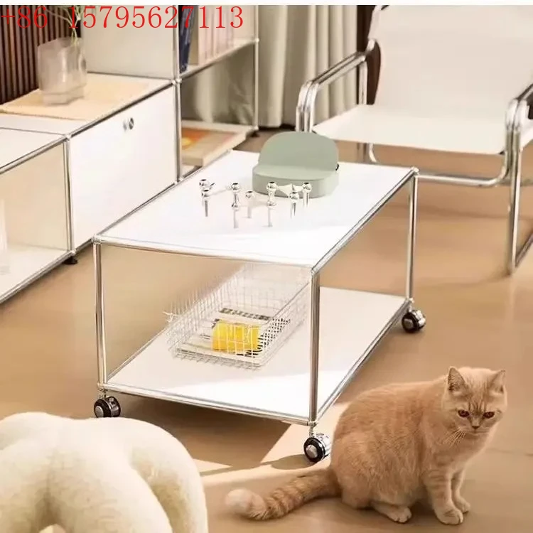 Mesa de centro Medieval modular rectangular de acero inoxidable mesa de doble capa simple moderno pequeño apartamento hogar CQY