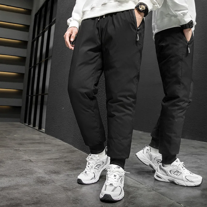 Winter Thick Warm Windproof Breathable Down Pants for Couples Outdoor Sports and Leisure Cold Proof Warm Leg Tied Pants