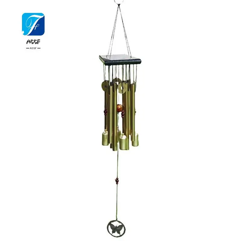 A55F-Decorative Wind Bell 26Inches Wooden Wind Bells Outdoor Wind Chimes Melody Sympathy Garden Decor Copper Butterfly Deep