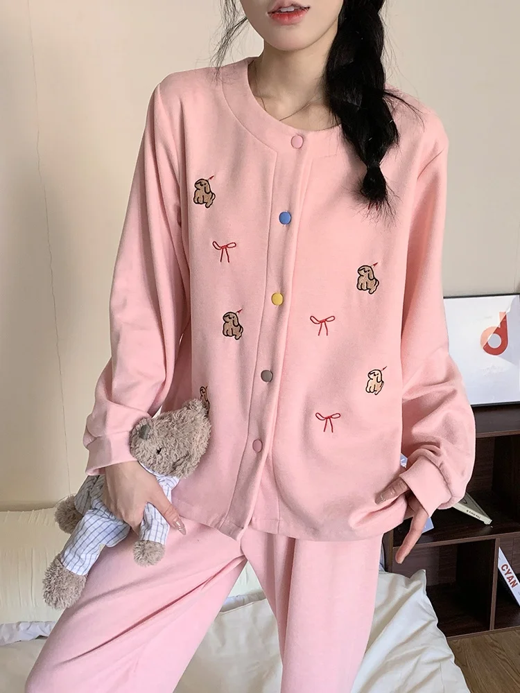 

Комплект домашней одежды для женщин: мягкий шелковый костюм с длинным рукавом и принтом мультяшной собаки, милый, для студентов, для улицы