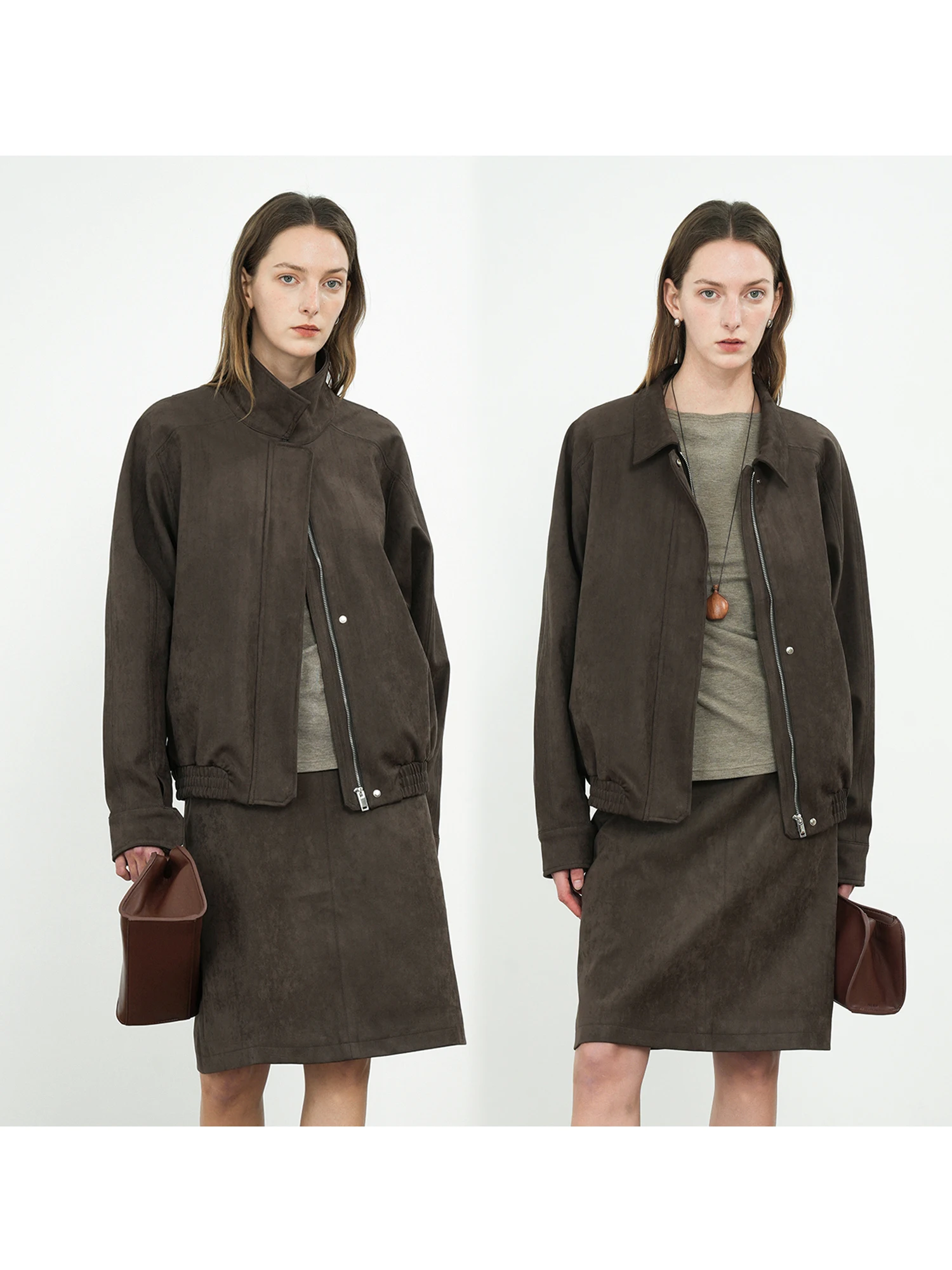 JWSZ Chaqueta Retro de Lujo con Cuello y Mangas Murciélago de Ante Mate para Mujer, Prenda Exterior de Alta Calidad con Mezcla de Poliéster y Spandex Antiarrugas