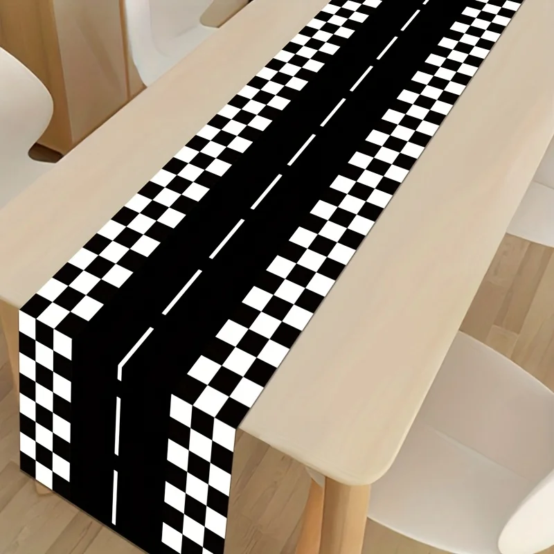 1 Stück Rennstrecken-Tischdecke, schwarz-weiß kariertes Design für Autorenn-Party-Dekoration