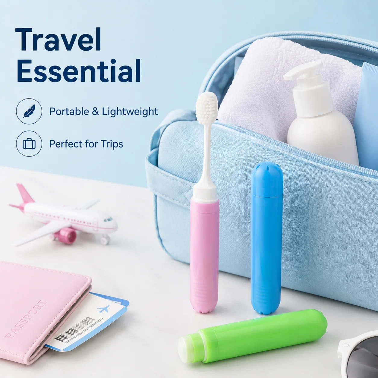 Foldable Travel Toothbrush with Soft Bristles, Portable Rainbow Color Toothbrush in Protective Case, Compact 1PC Oral Care Brush for Home, School, Office, Camping and Travel Use