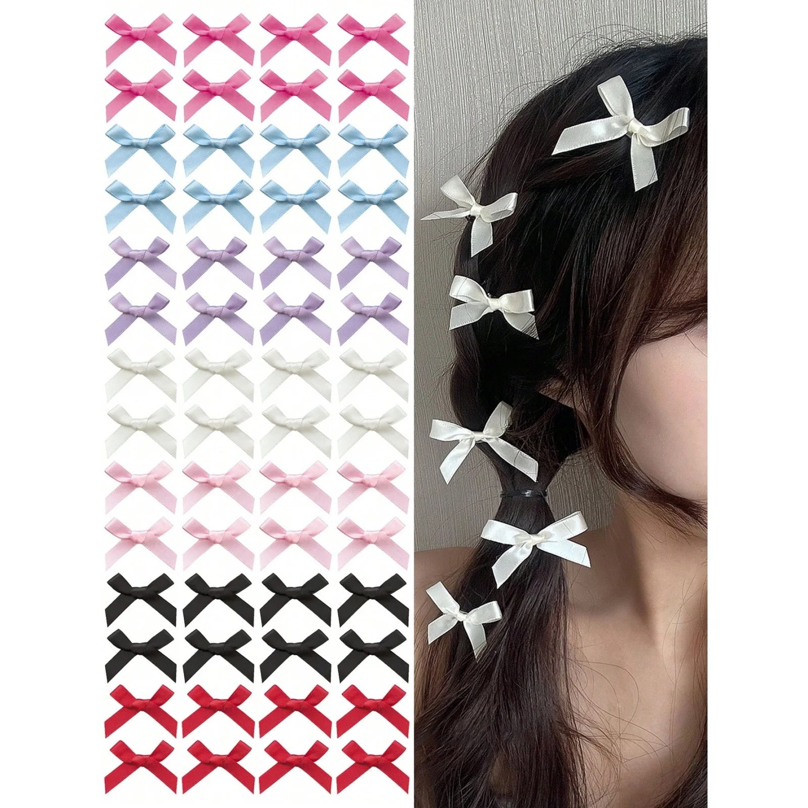 7-56PCS Multi-color Ribbon 4cm Bow Hair Clip Ballet Style Sweet Duckbill Clip Side Clip Dopamine Hair Braiding Headwear