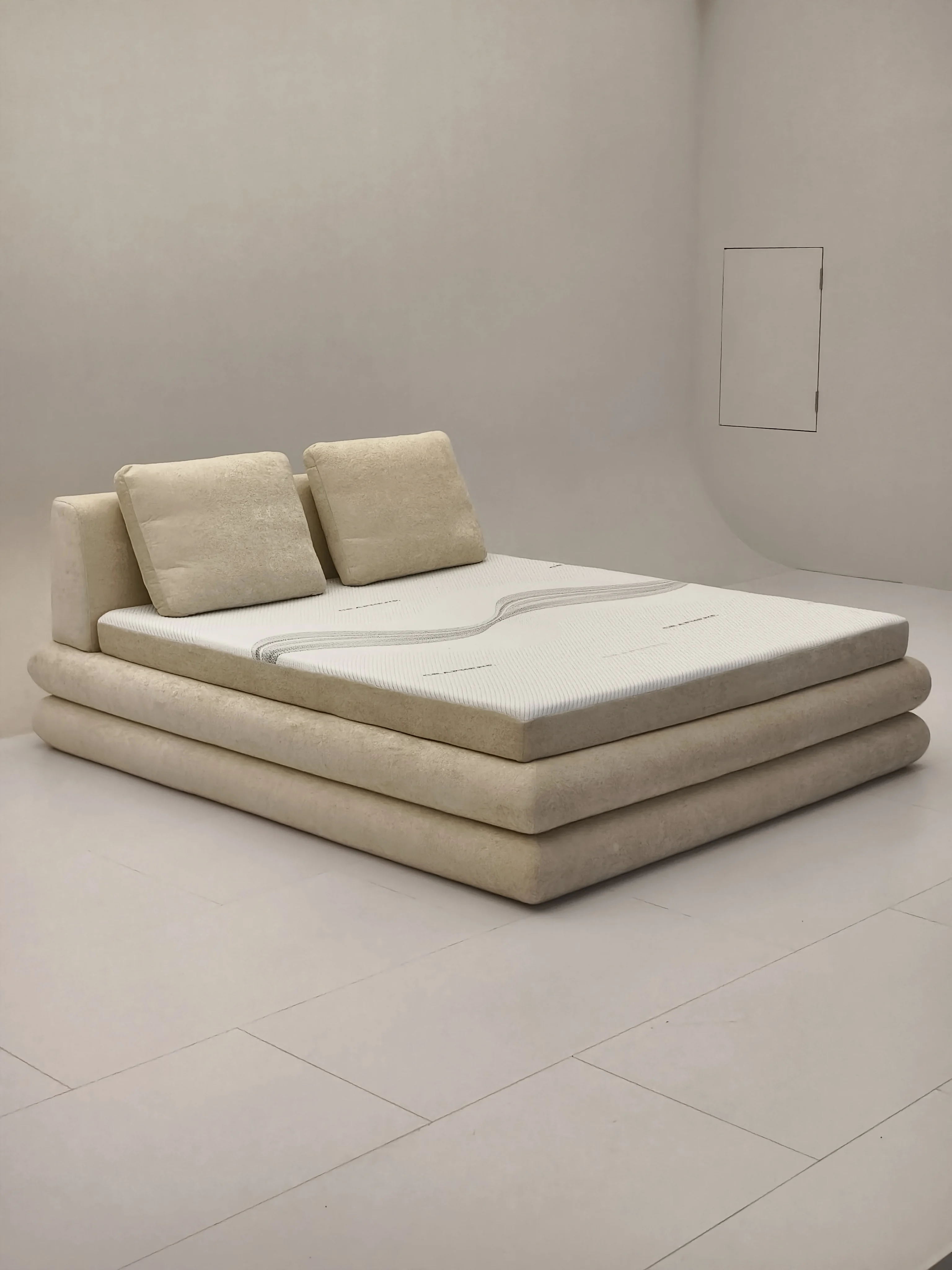 #Modern Italian Minimalist Up-holstered Compression Bed Cream Style Fabric No Installation Required Ground-Mounted