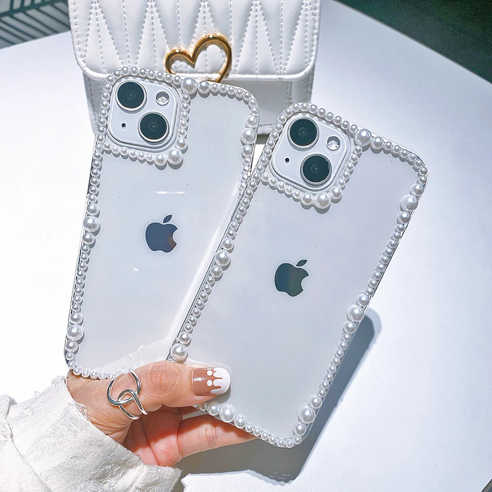 럭셔리 3D 진주 서라운드 렌즈 투명 휴대폰 케이스, 삼성 갤럭시 A73 A72 A53 A52 A51 A34 A32 A23 A22 A14 A12 A13 아크릴 커버