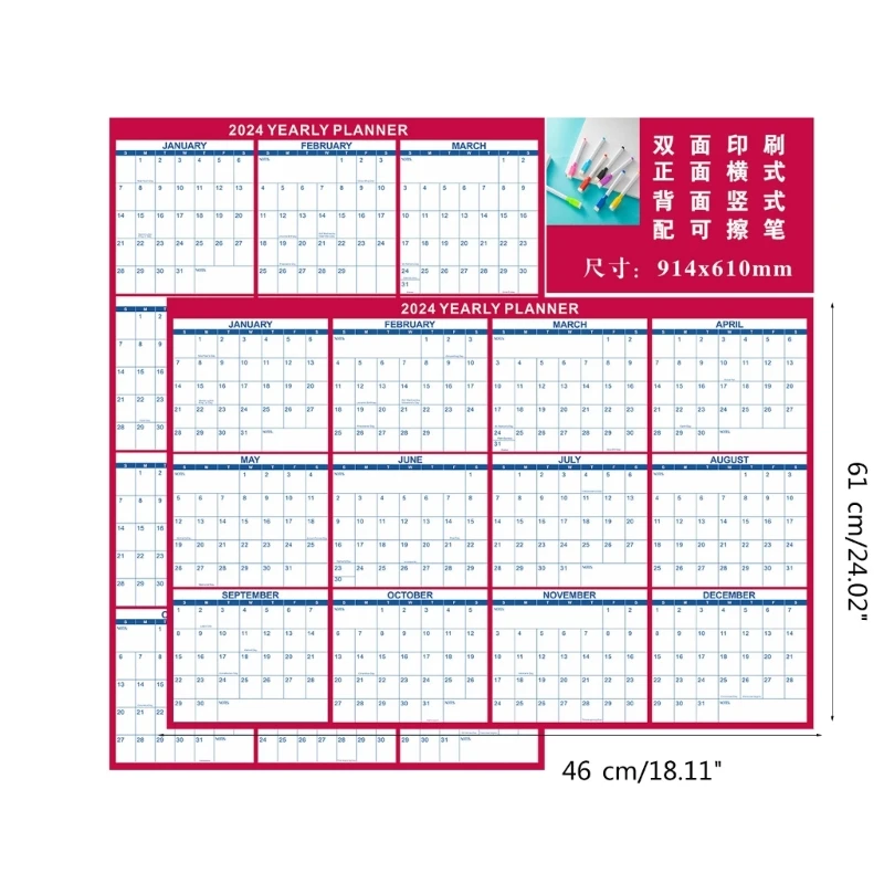 K1AA 12 Month Annual Yearly Wall Planner 2024 Yearly Planner Gift for Women Men