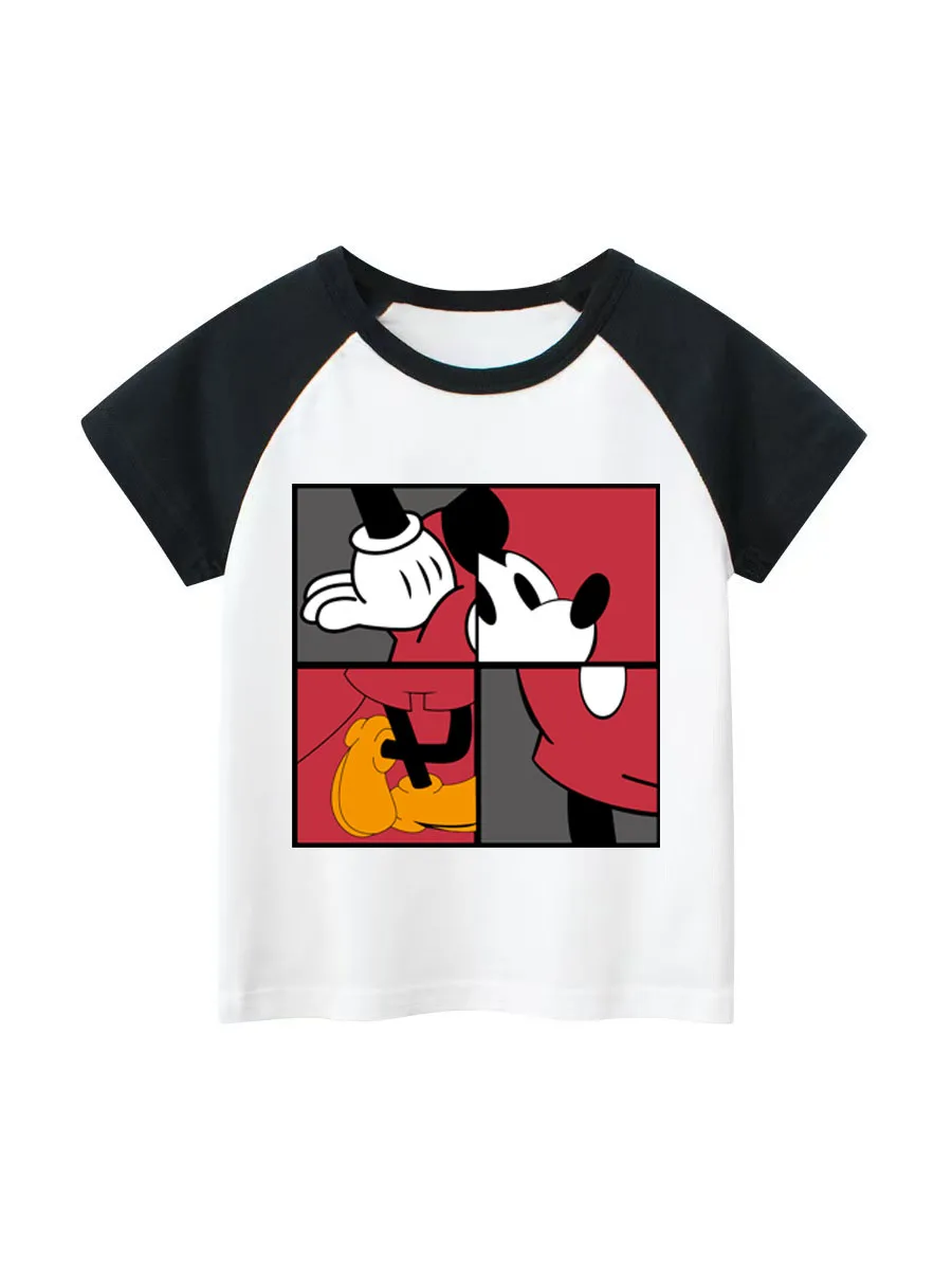 

Disney Boys Short Sleeved T-Shirt White Tee Cartoon Girls Tee Mickey Mouse Cotton T-shirts Fashion Baby Boy Top Blouses