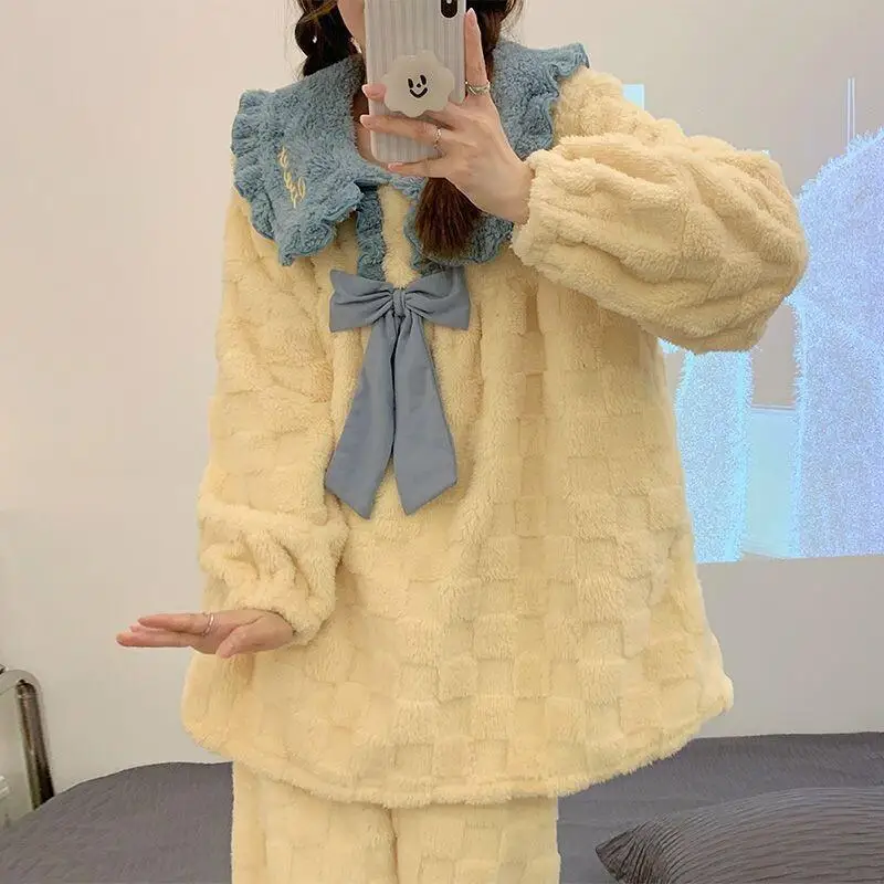 

Korean Style Pajamas for Girls Autumn and Winter Modal Cotton Long Sleeved Sweet Style Can Be Worn Outside Autumn Home Clothes