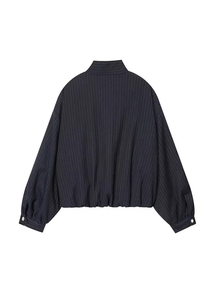 TFAFXY 2026 Primavera Donna Giacca bomber a righe Manica lunga Colletto alla coreana Cappotto da donna Cerniera Allentato Capispalla casual femminile