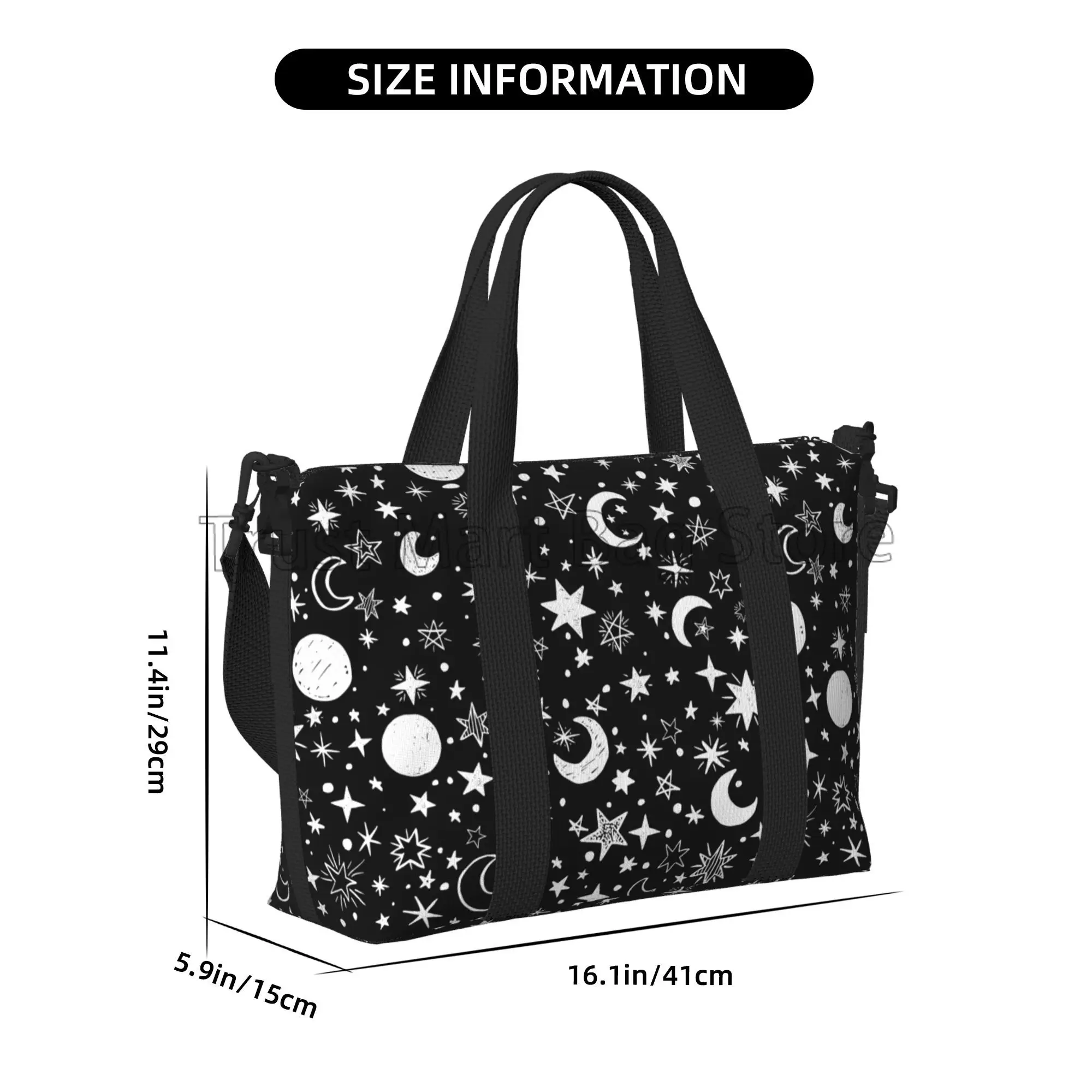 Borsone da viaggio con stelle e lune disegnate a mano borsone da viaggio Unisex Casual da allenamento borsa da viaggio portatile impermeabile borsa da notte Weekender