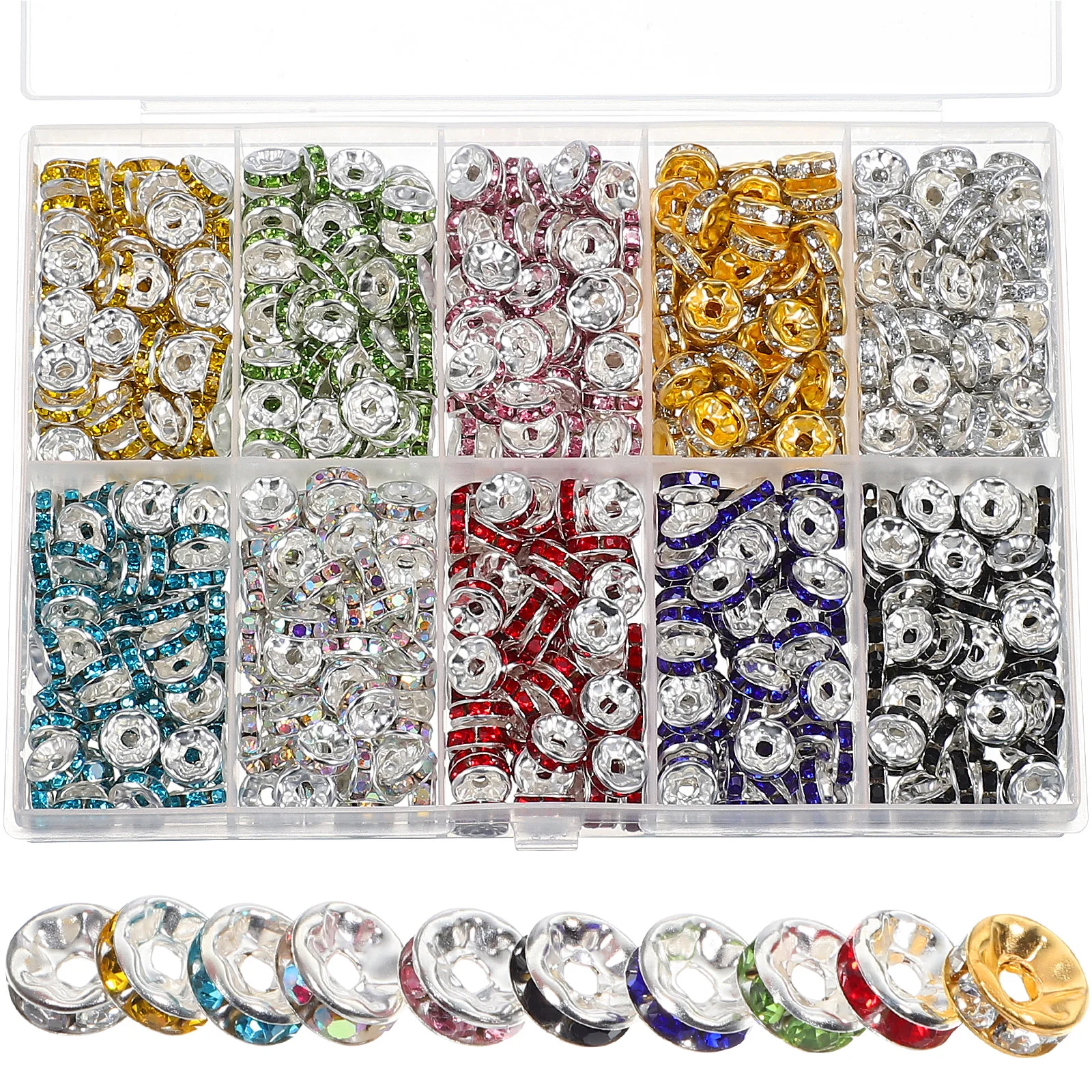 

700 Pcs/Pack Colorful Diamond Rhinestone Spacer Beads Set 700pcs Production Jewelry Decorations Loose Round Plastic