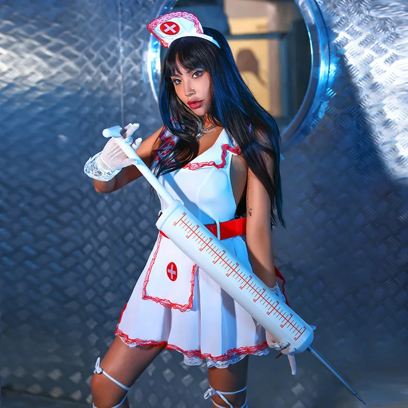 Halloween Nurse Costume for Women Carnival Festival Party Rave Outfit Doctor Cosplay Anime Sexy Uniform Skirt Set Hat Dress Up