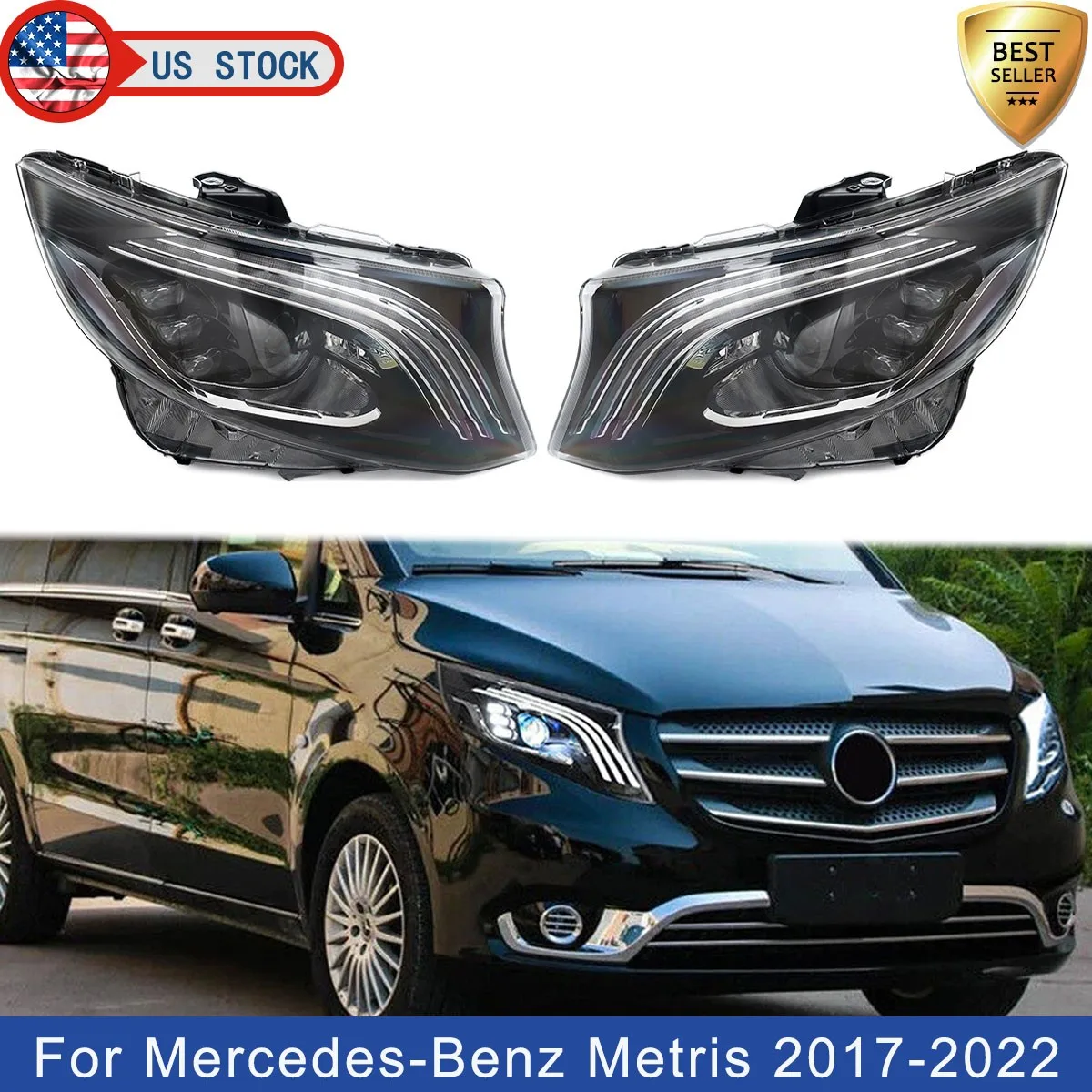 Front Headlights For Mercedes Benz Metris Vito V250 W447 2016 2017 2018 2019 2020 2021 2022 2023 Bule DRL Animation Signal Lamp