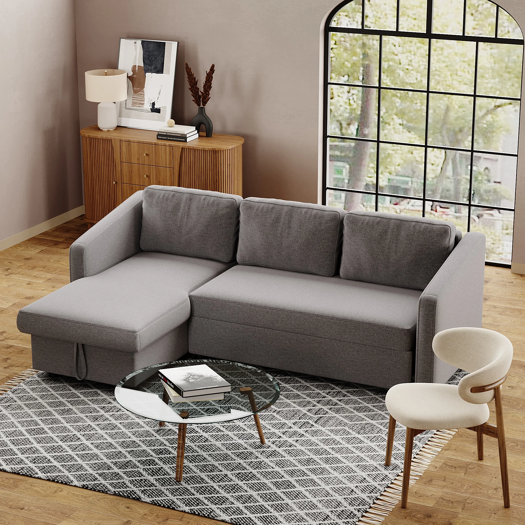 【Breeins】Sofá cama esquinero para salón, sofá de 3 plazas con almacenamiento, decoración del hogar