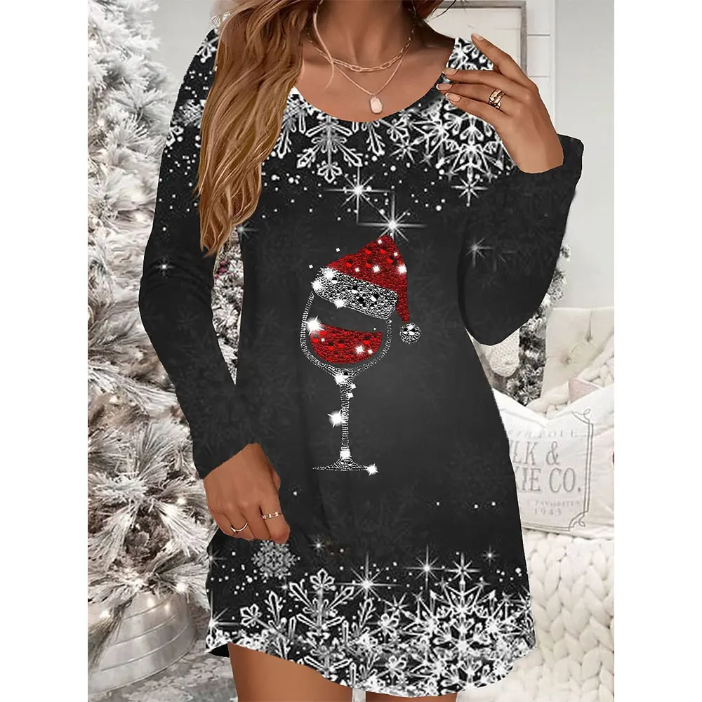 

Womens Dresses Fashionable Street Outdoor Christmas Long Sleeve Loose Black And White Skirt Dresses For Woman Party Wedding