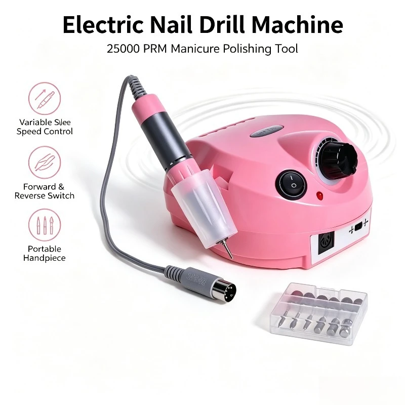 Electric Nail Drill Machine 25000RPM Multi-functional Polisher, Grinding Remover for Manicure & Nail Art Salon Home Use