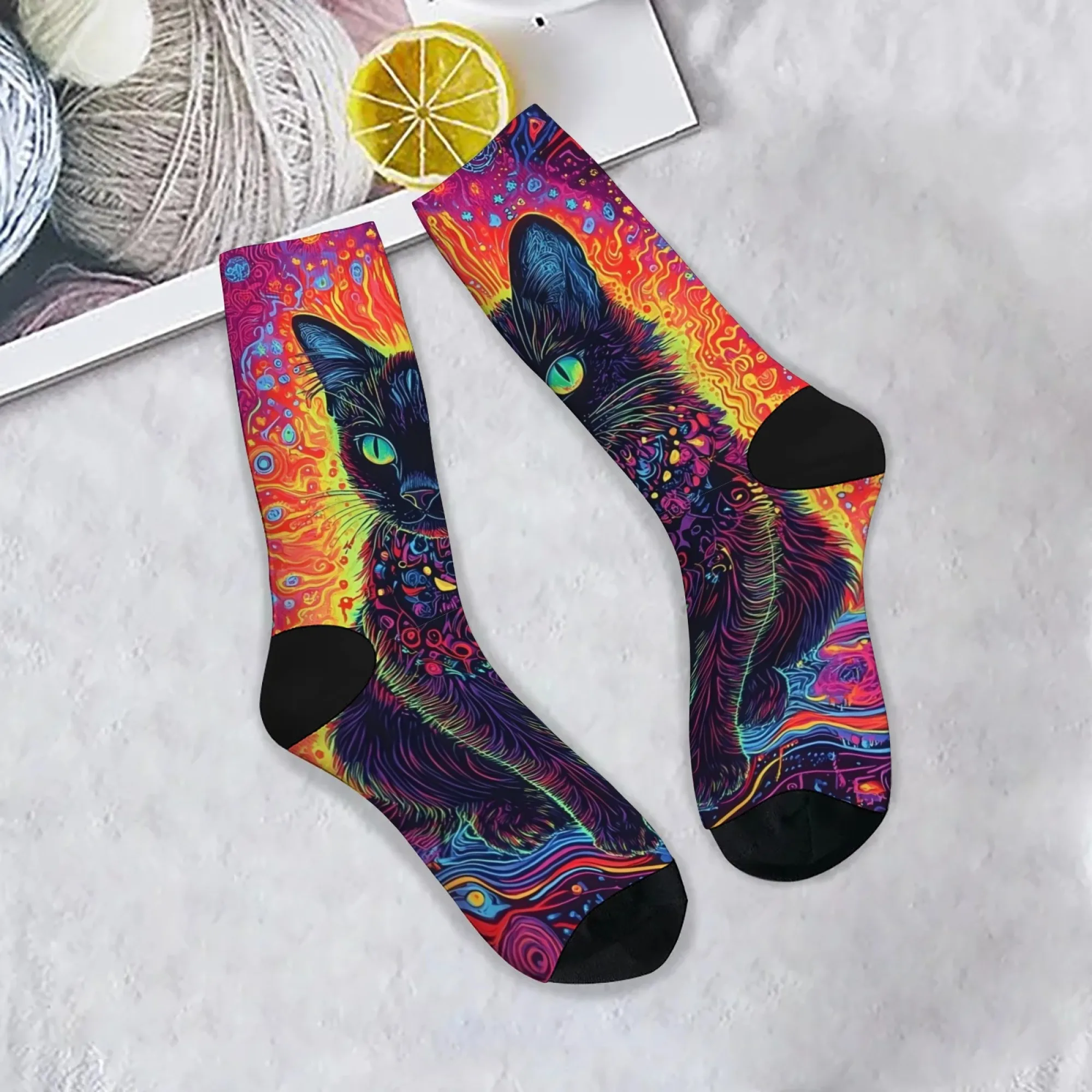 

Фэнтези, черный кот, цветной дизайн, модные мужские носки, новинка, забавные уличные компрессионные носки в стиле Харадзюку в стиле хип-хоп, вечерние, праздничный подарок