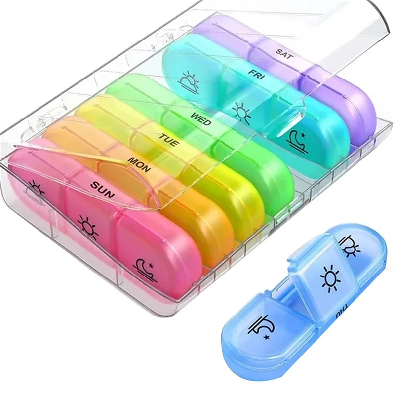 【Popular】 2X Pastillero Organizador de 7 días 21 rejillas 3 veces Viaje portátil de un día con compartimentos grandes para medicina de vitaminas,B