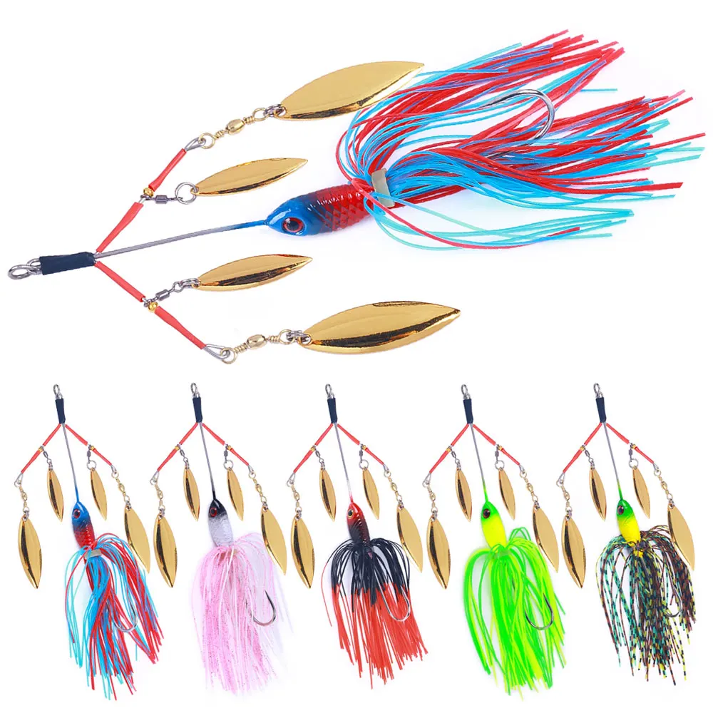 Spinnerbait 22g 4 palas willow – Señuelo para lubina con falda de silicona - imagen 2