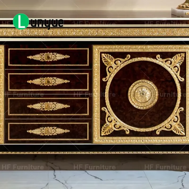 Classic Solid Wood Sideboard with Mirror Luxury Royal Dining Room Storage Cabinet High End Furniture