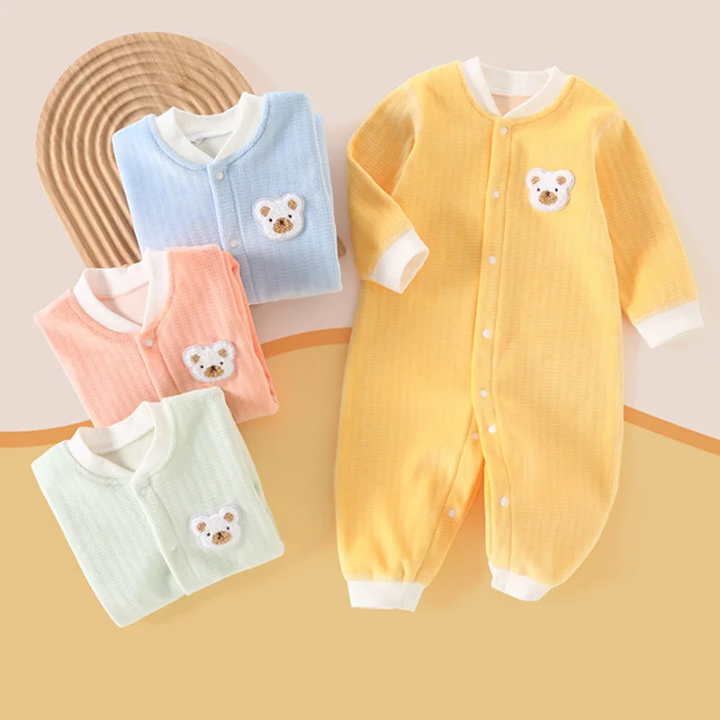 Jumpsuit bayi beludru ekstra besar, pakaian crawler bayi baru lahir dipertebal dan hangat untuk bayi laki-laki dan perempuan untuk keluar di musim gugur dan musim dingin