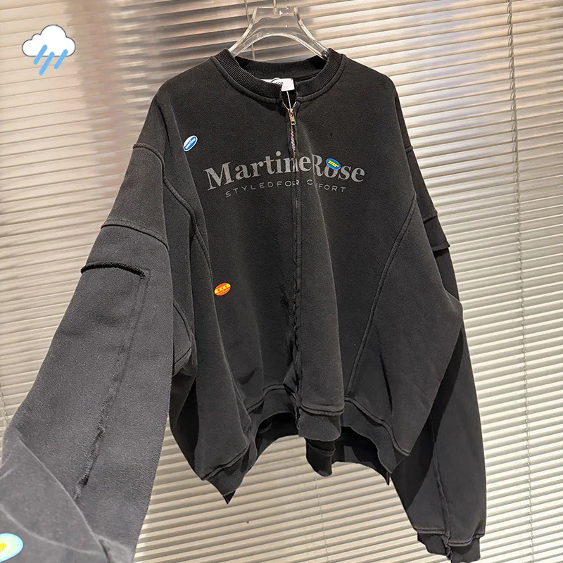 Hombres Mujeres pareja letras clásicas Logo estampado MARTINE ROSE chaqueta de algodón de alta calidad suelta Patchwork cremallera abrigos chaquetas de béisbol