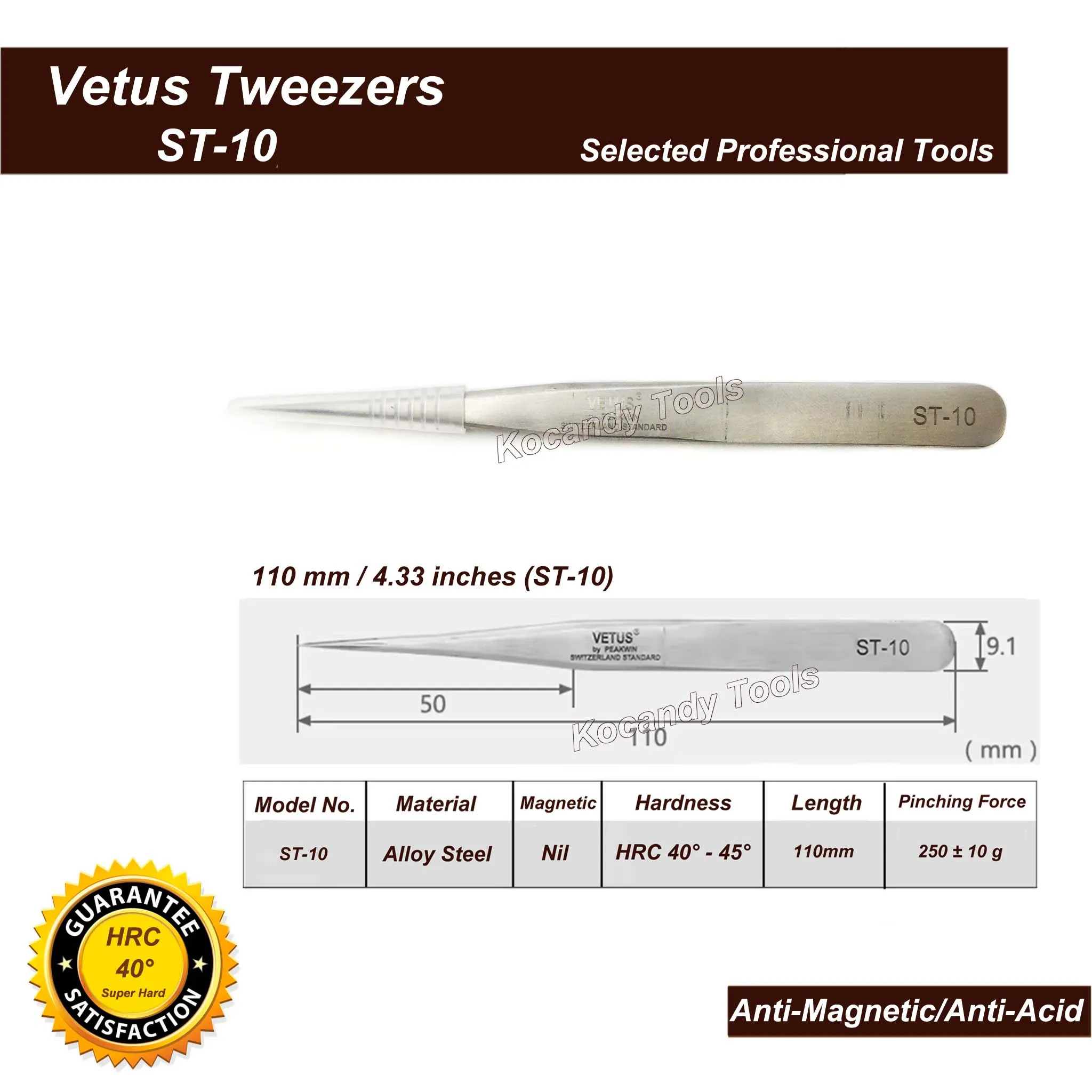VETUS Pincettes ST-10 Fine Pointe Droite Haute Qualité En Acier Inoxydable Super Dur Anti-magnétique et Anti-acide Précision Pincettes