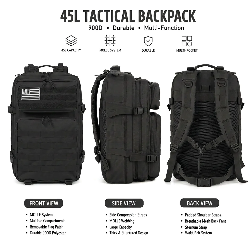 Mochila Táctica para Caza, Unisex, 3 Días, Senderismo, Supervivencia, Resistente, Multifuncional, para el Trabajo Diario, Universidad, Camping, Viajes, Espaciosa, Elegante, Uso Diario para Hombres y
