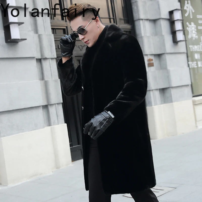 YOLANFAIRY 2025 High-end-Nürliche Nerz Pelzmantel Mann Kleidung Winter Mid-länge Luxus Echtpelz Jacke Nerz mäntel Anzug Kragen