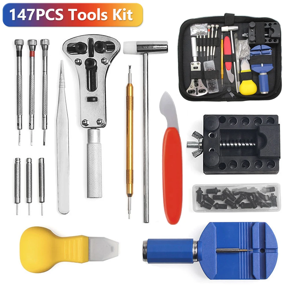 

147pcs Watchmaker Tool Kit Watch Battery Change Band Replace Tool kit Repair Watches Back Case Opener Professional Watch Tools