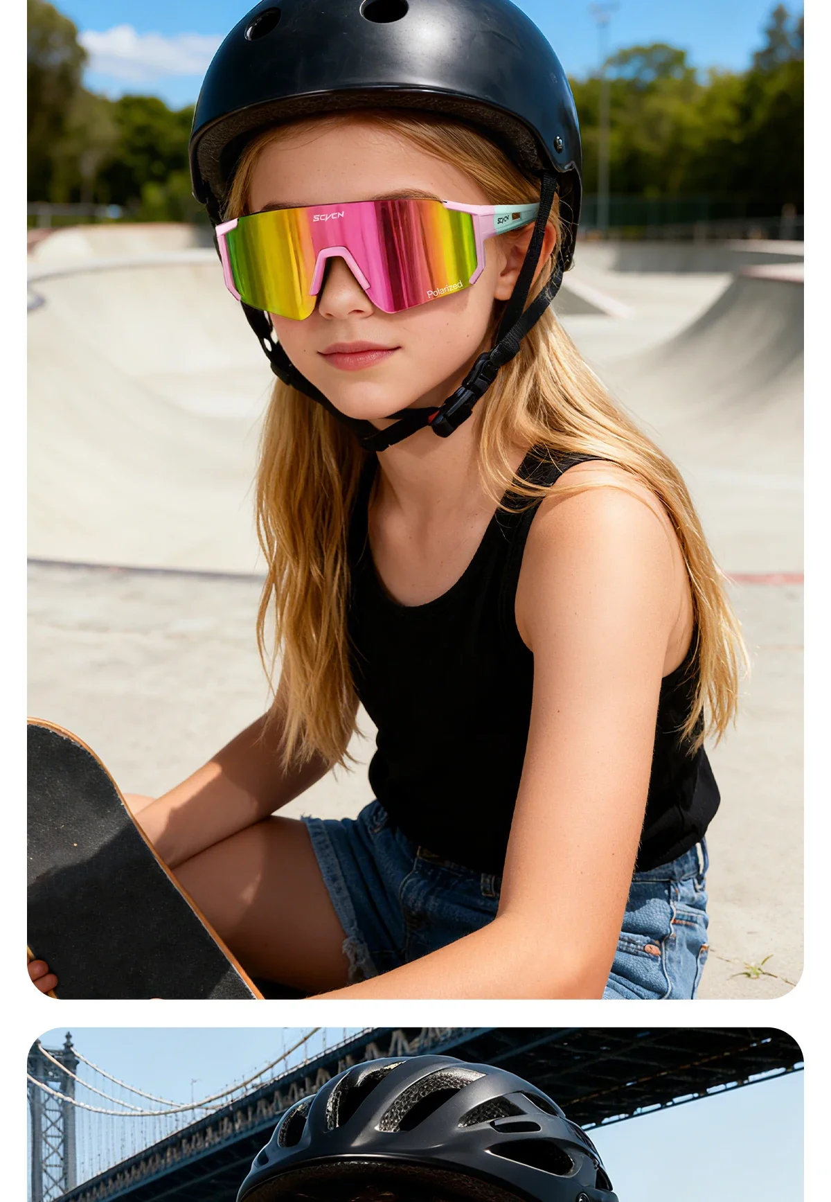 SCVCN Outdoor Kinder Photochrome Sonnenbrille Polarisierte Fahrradbrille Sport UV400 Jungen Baseball-Brille Lauf- und Wanderbrille – Detail 12