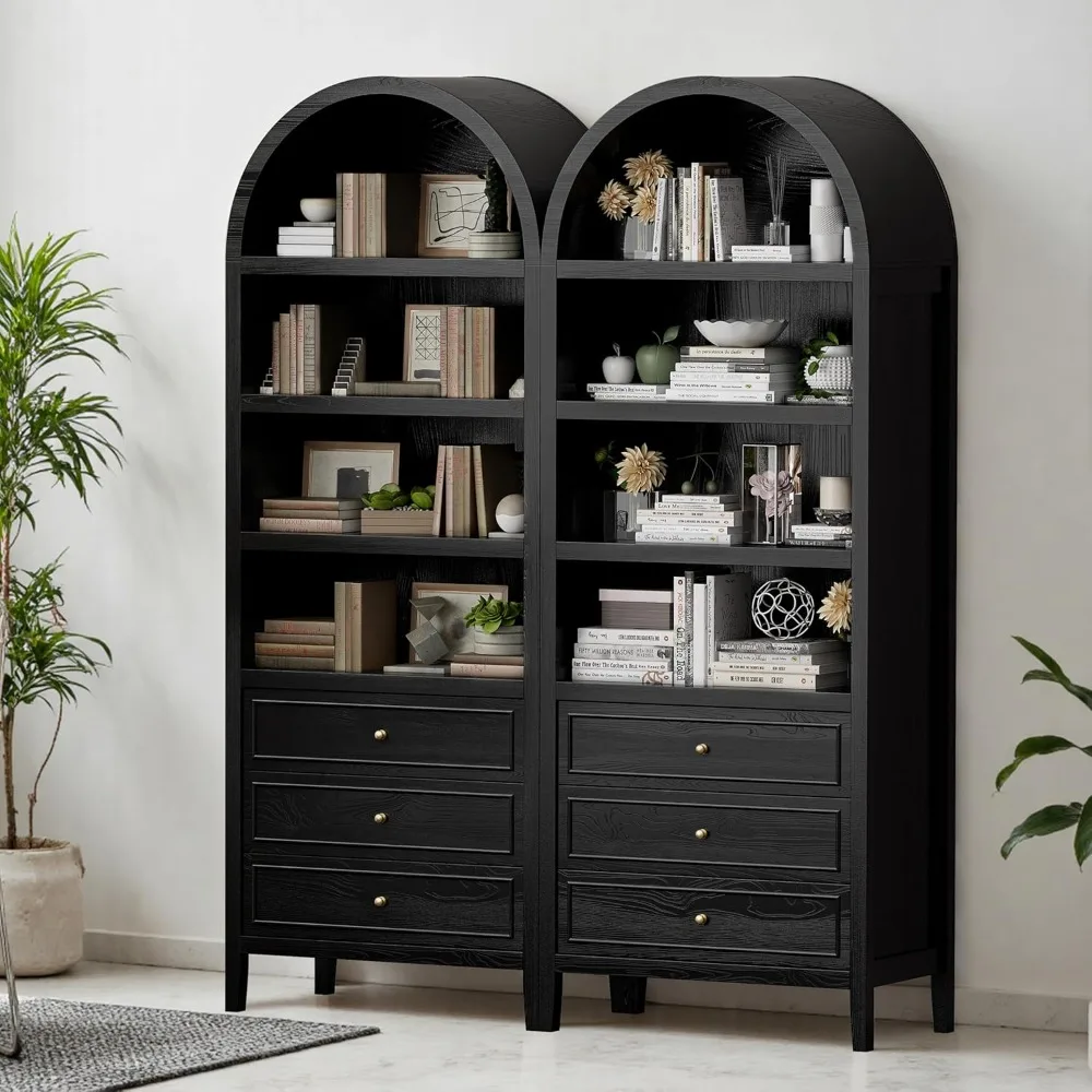 Арочный шкаф для хранения, Арочный книжный шкаф, Современный кухонный шкаф для фермерского дома с 3 большими ящиками и регулируемыми полками, Мульт.